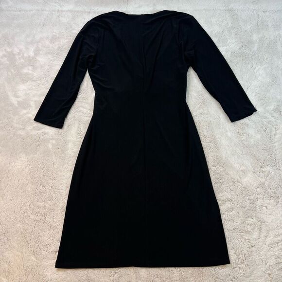 ANNE KLEIN BLACK JERSEY Faux Wrap Drape Sheath Dress Size 10 Deep Vneck Stretchy - Picture 13 of 13